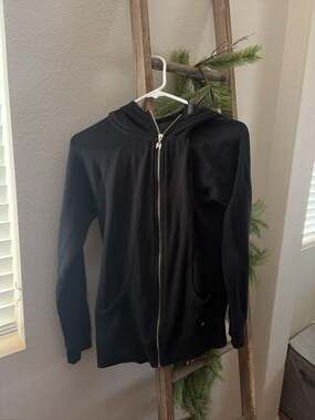 Women’s Victoria's Secret Black Sequin LOVE Angel Wings Zip-Up Hoodie Size M